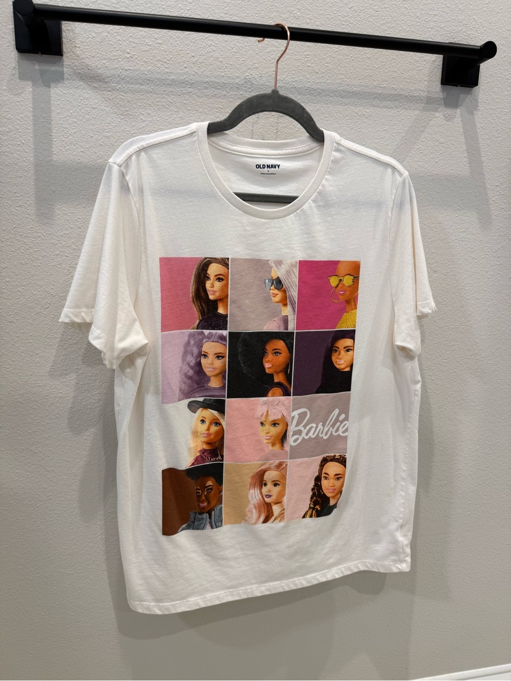 Old Navy, White Barbie Grid Graphic Tee